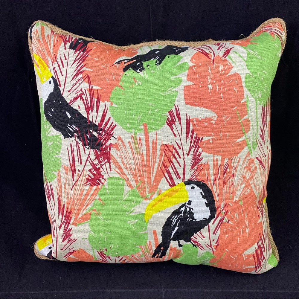 Allen + Roth Toucan Coral Outdoor Decorative Pillow Jute Trim Qty 1 Tropical A2